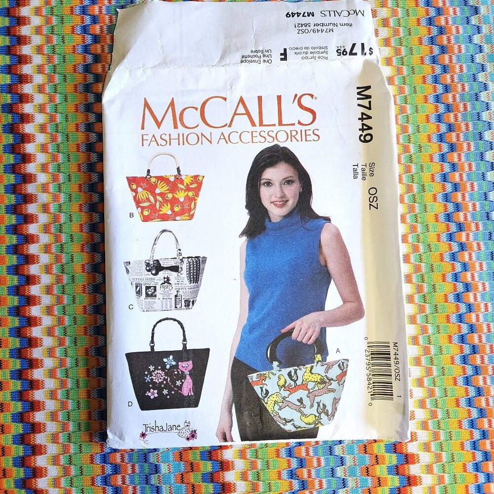 UNCUT Sewing Pattern McCall's 7449 Handle Top Handbags